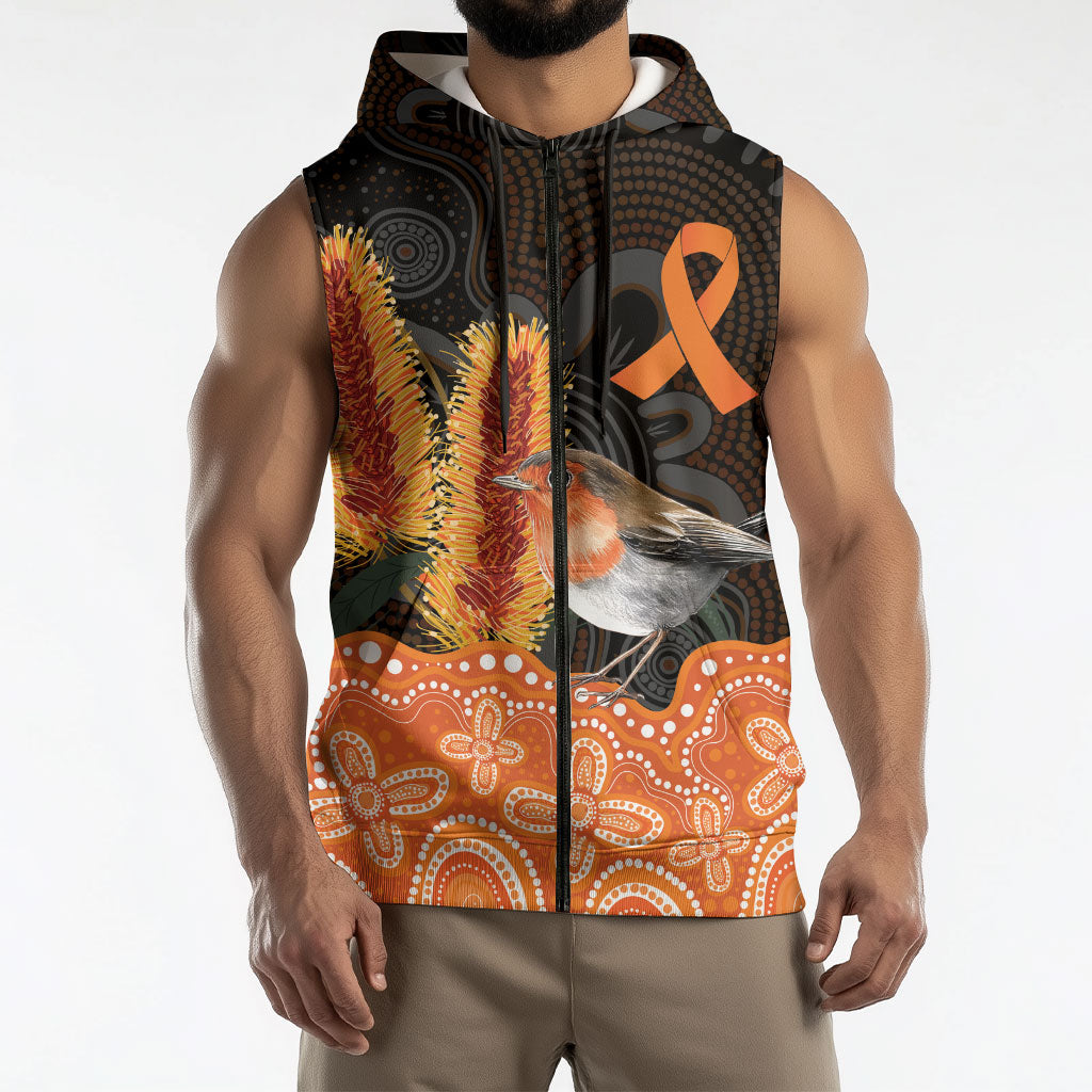 Australia Leukemia Support Sleeveless Zip Hoodie Flame Robin Bottlebrush Aboriginal Art