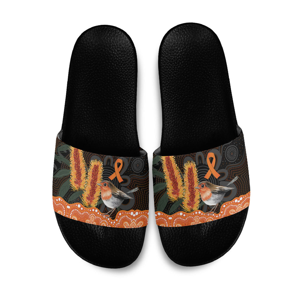 Australia Leukemia Support Slide Sandals Flame Robin Bottlebrush Aboriginal Art