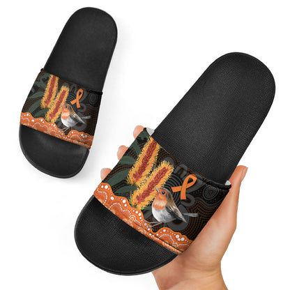 Australia Leukemia Support Slide Sandals Flame Robin Bottlebrush Aboriginal Art