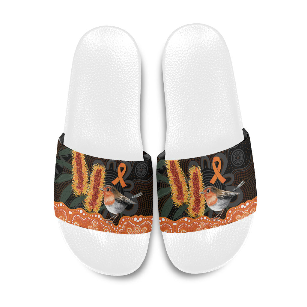 Australia Leukemia Support Slide Sandals Flame Robin Bottlebrush Aboriginal Art