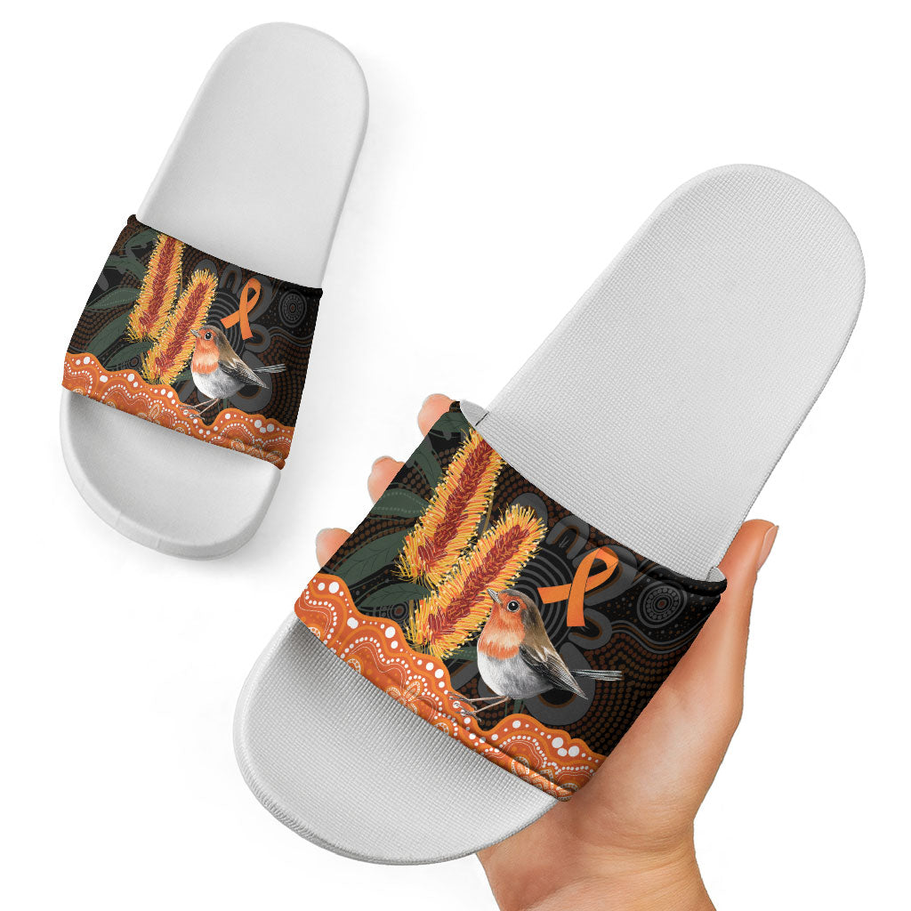 Australia Leukemia Support Slide Sandals Flame Robin Bottlebrush Aboriginal Art