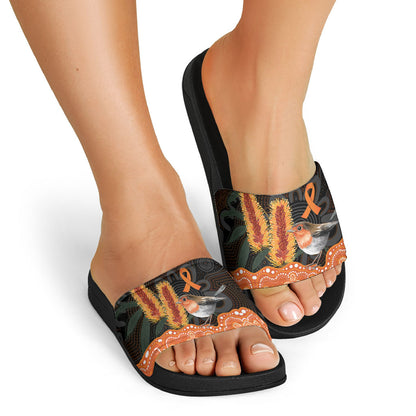 Australia Leukemia Support Slide Sandals Flame Robin Bottlebrush Aboriginal Art