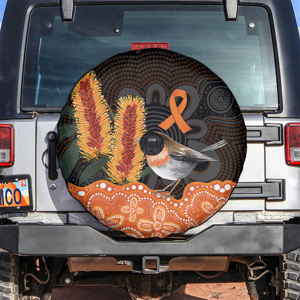 Australia Leukemia Support Spare Tire Cover Flame Robin Bottlebrush Aboriginal Art