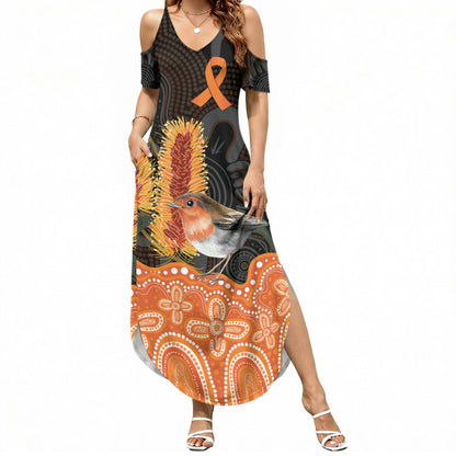 Australia Leukemia Support Summer Maxi Dress Flame Robin Bottlebrush Aboriginal Art