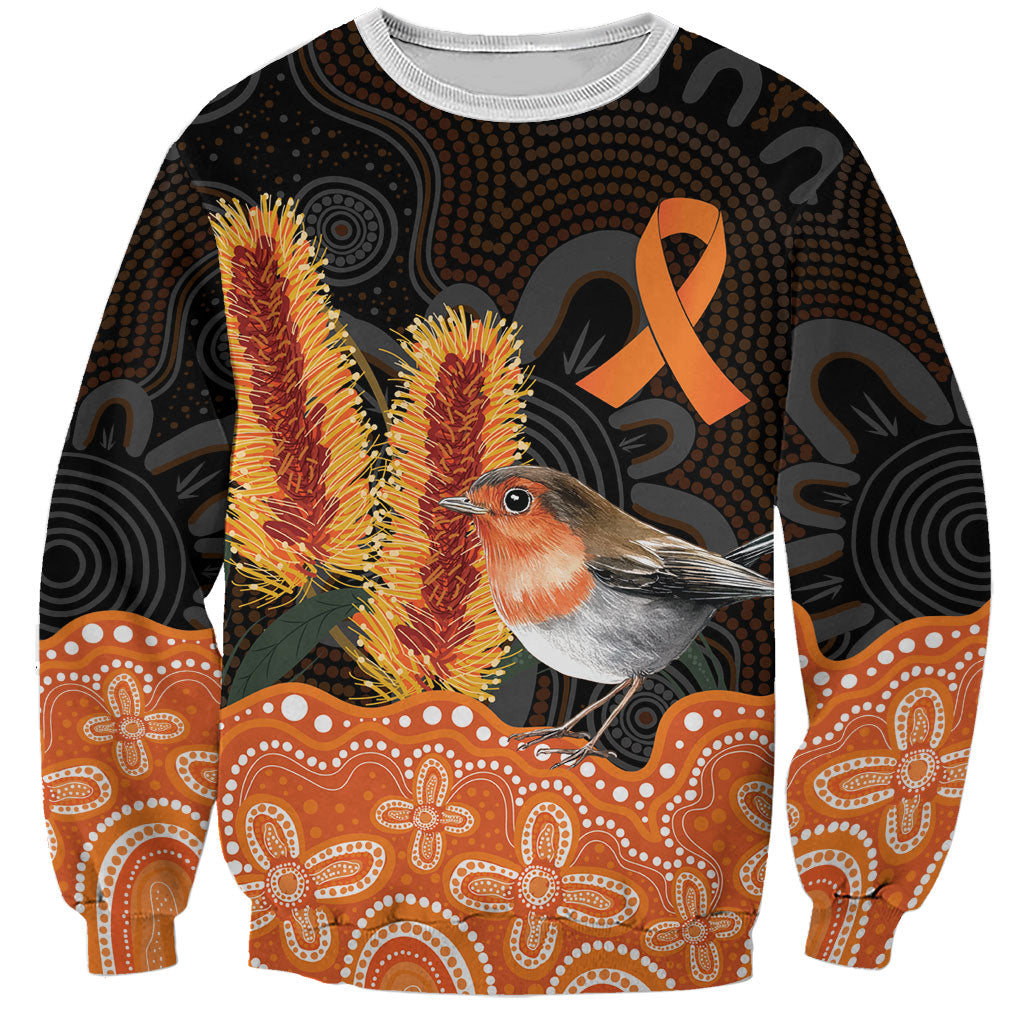 Australia Leukemia Support Sweatshirt Flame Robin Bottlebrush Aboriginal Art