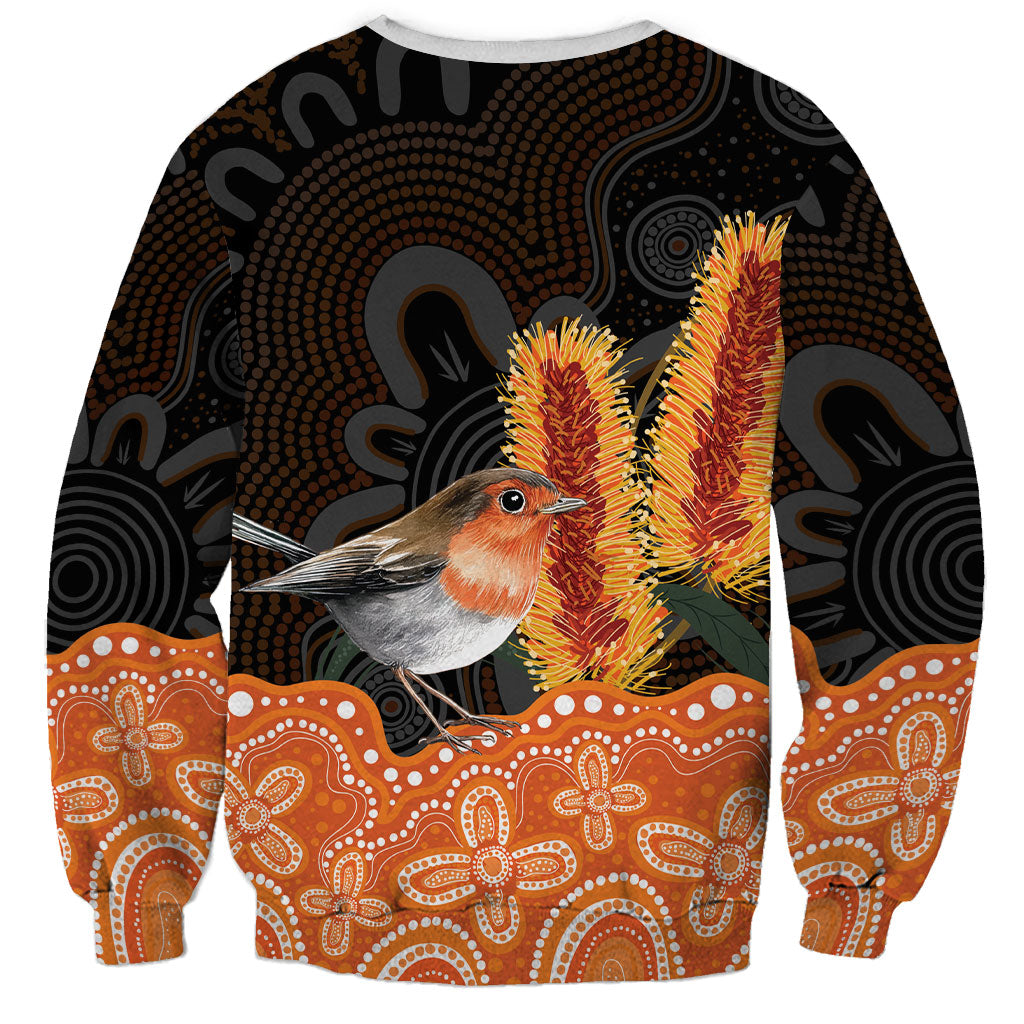 Australia Leukemia Support Sweatshirt Flame Robin Bottlebrush Aboriginal Art