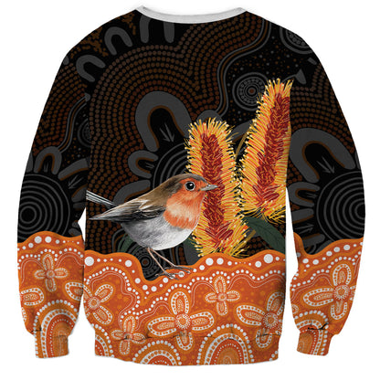 Australia Leukemia Support Sweatshirt Flame Robin Bottlebrush Aboriginal Art