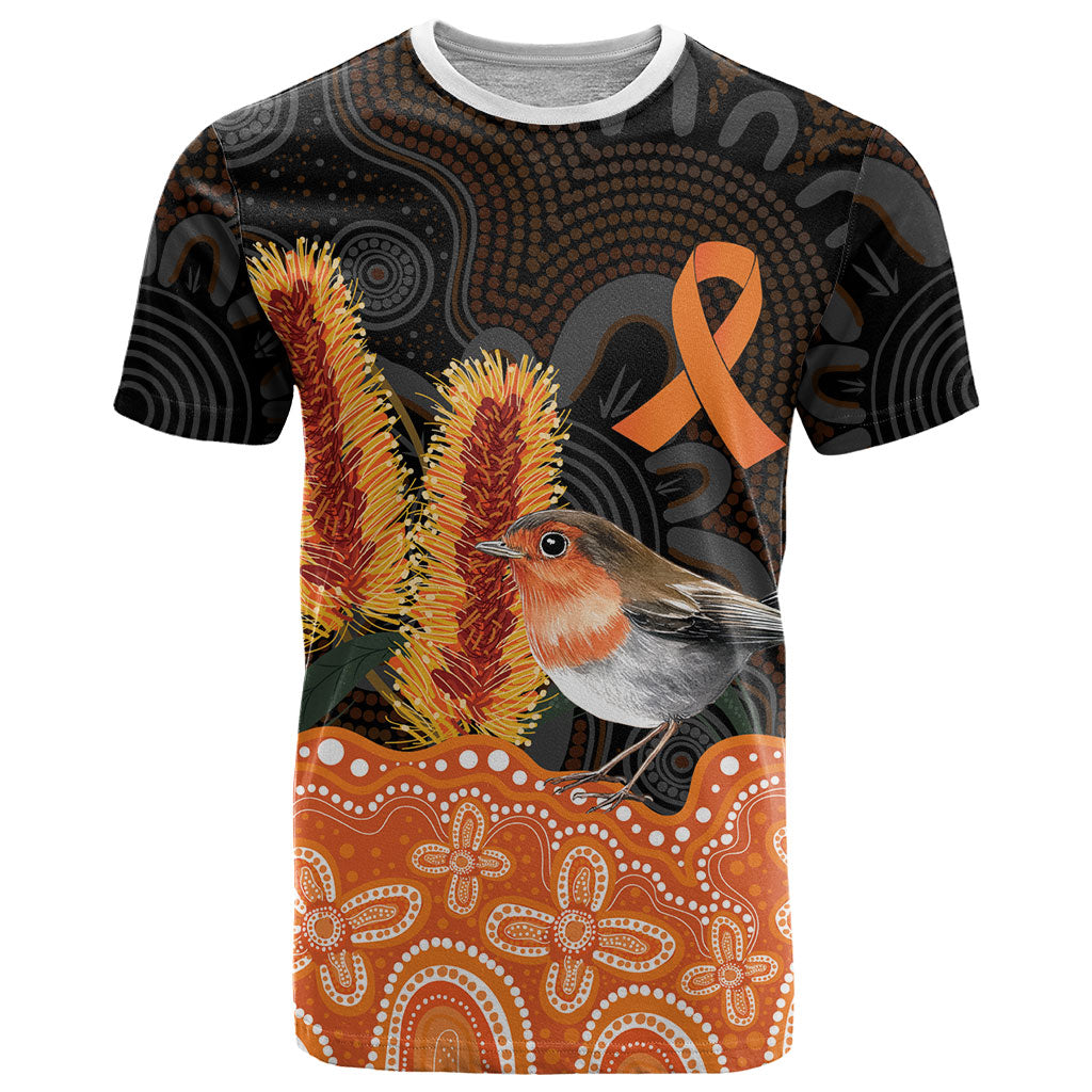 Australia Leukemia Support T Shirt Flame Robin Bottlebrush Aboriginal Art