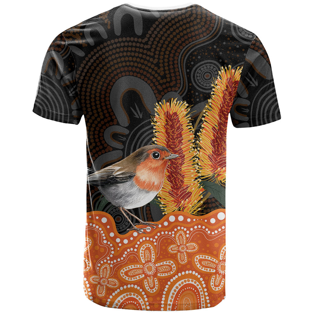 Australia Leukemia Support T Shirt Flame Robin Bottlebrush Aboriginal Art