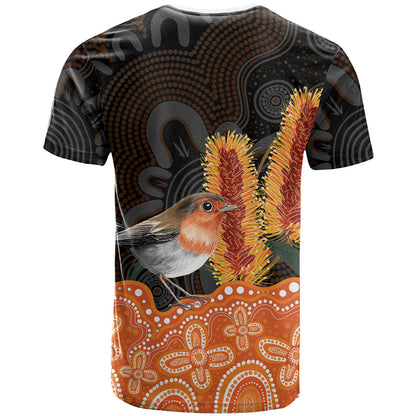 Australia Leukemia Support T Shirt Flame Robin Bottlebrush Aboriginal Art