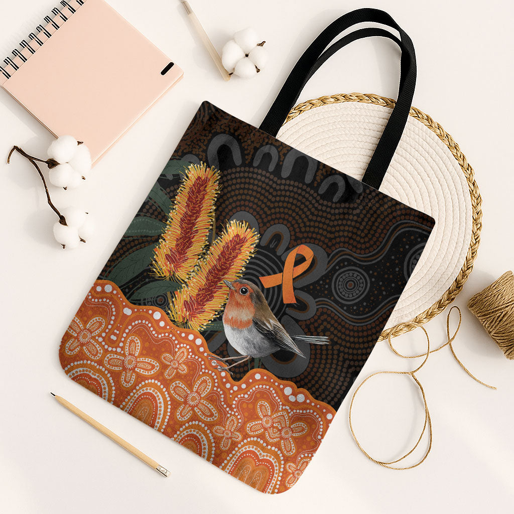 Australia Leukemia Support Tote Bag Flame Robin Bottlebrush Aboriginal Art