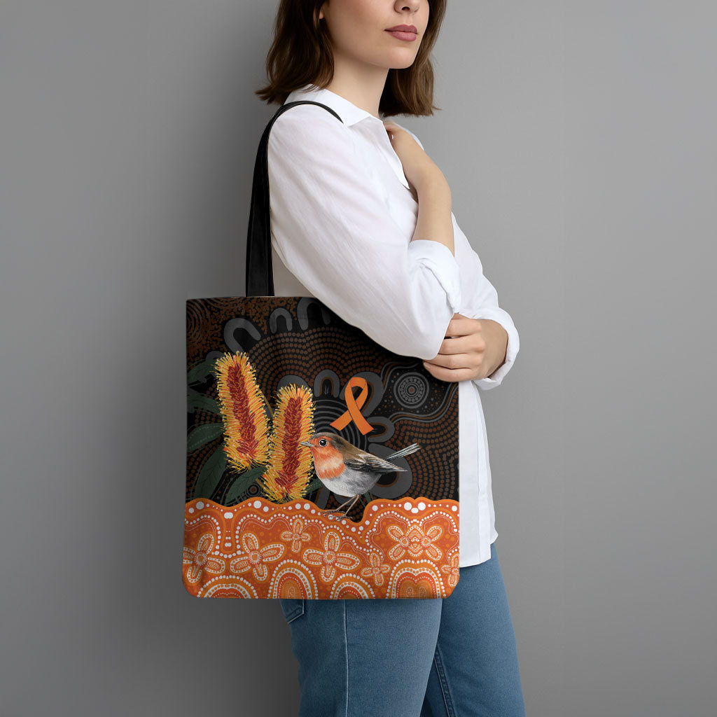 Australia Leukemia Support Tote Bag Flame Robin Bottlebrush Aboriginal Art
