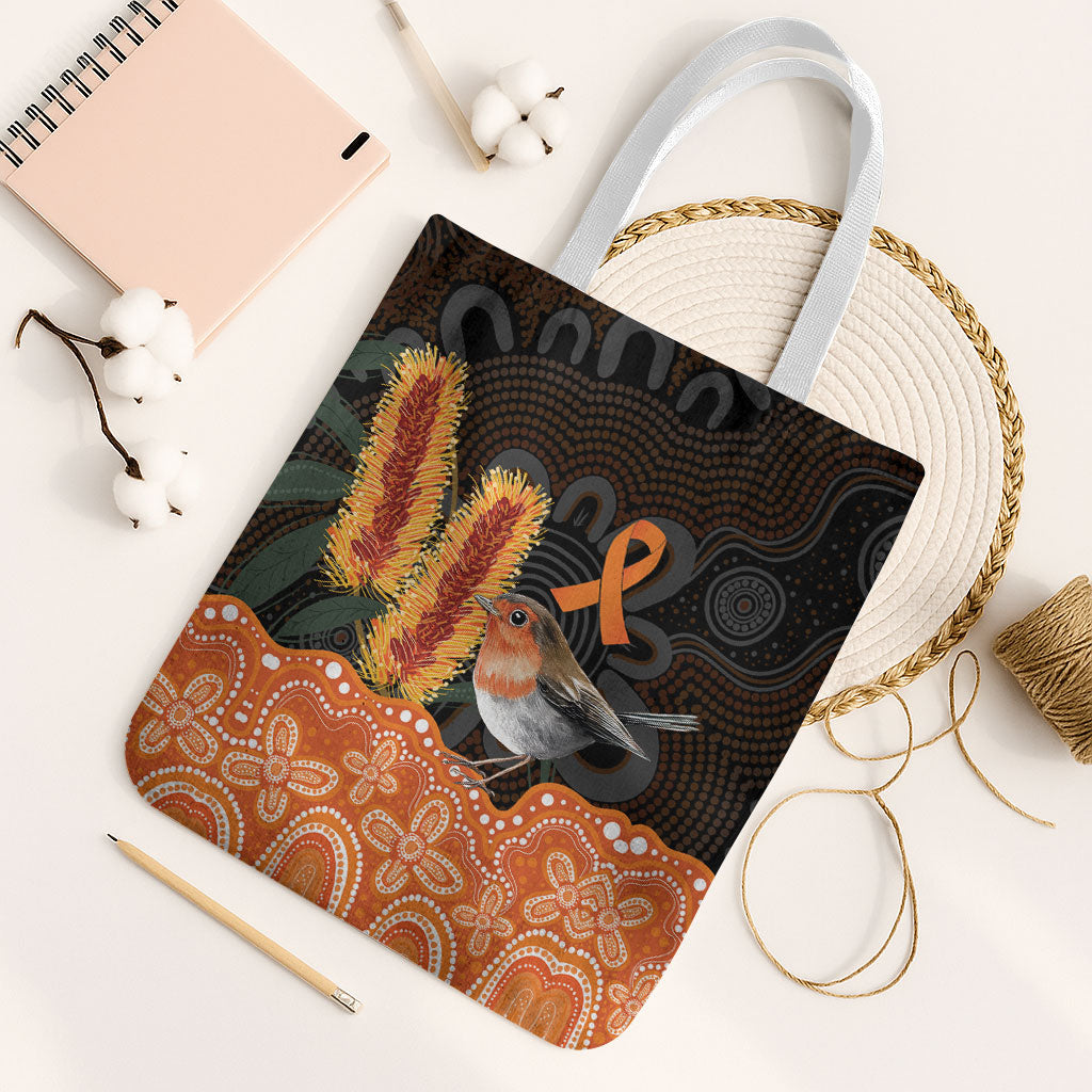 Australia Leukemia Support Tote Bag Flame Robin Bottlebrush Aboriginal Art