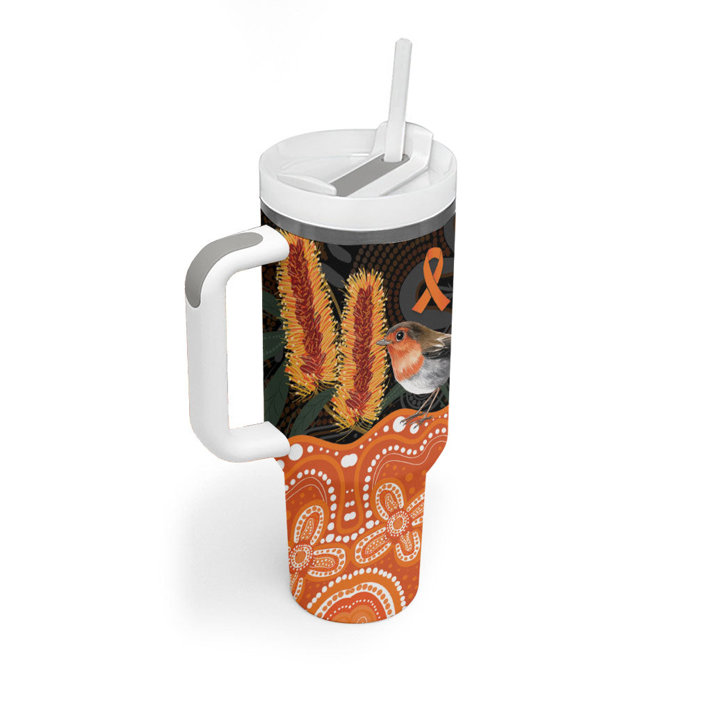 Australia Leukemia Support Tumbler With Handle Flame Robin Bottlebrush Aboriginal Art