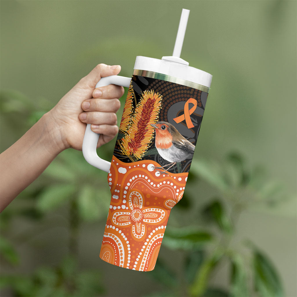 Australia Leukemia Support Tumbler With Handle Flame Robin Bottlebrush Aboriginal Art