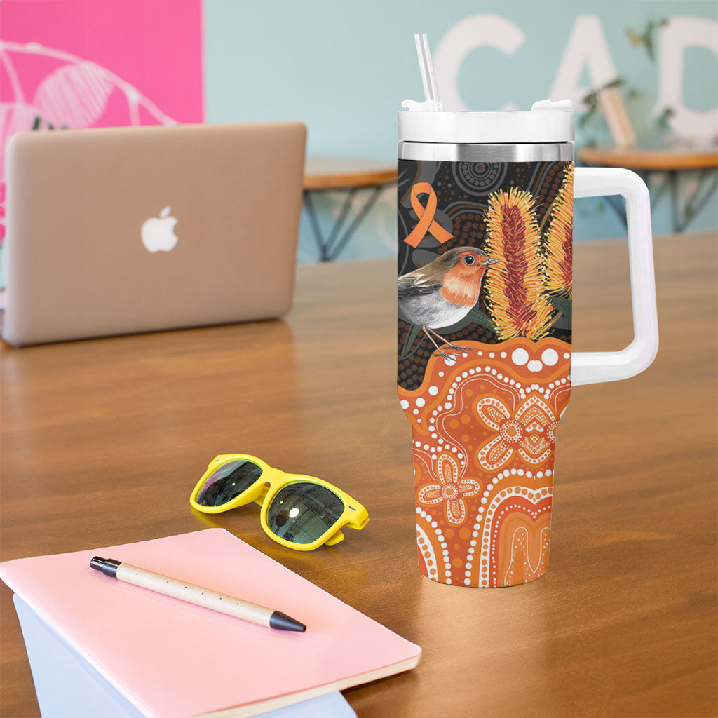 Australia Leukemia Support Tumbler With Handle Flame Robin Bottlebrush Aboriginal Art