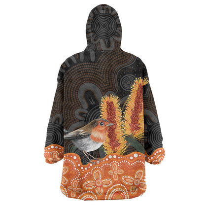 Australia Leukemia Support Wearable Blanket Hoodie Flame Robin Bottlebrush Aboriginal Art