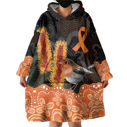 Australia Leukemia Support Wearable Blanket Hoodie Flame Robin Bottlebrush Aboriginal Art