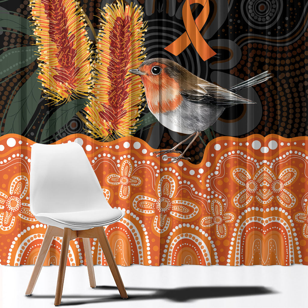 Australia Leukemia Support Window Curtain Flame Robin Bottlebrush Aboriginal Art