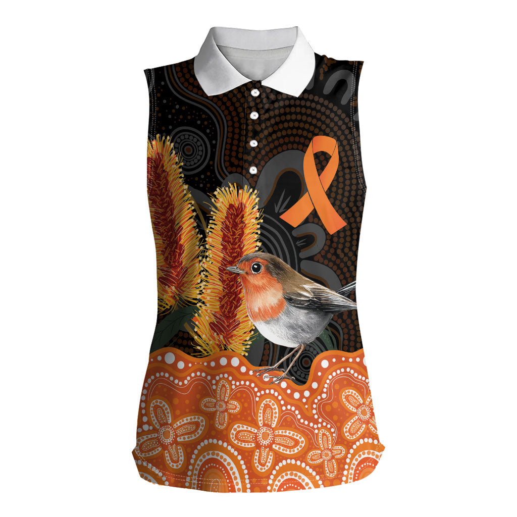 Australia Leukemia Support Women Sleeveless Polo Shirt Flame Robin Bottlebrush Aboriginal Art