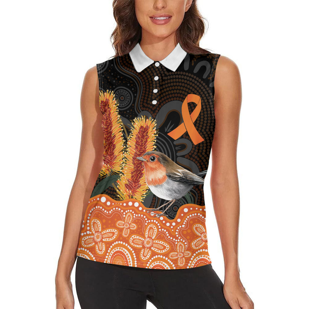 Australia Leukemia Support Women Sleeveless Polo Shirt Flame Robin Bottlebrush Aboriginal Art