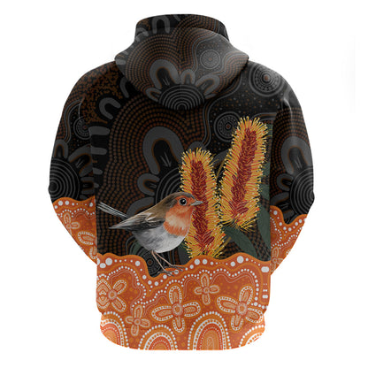 Australia Leukemia Support Zip Hoodie Flame Robin Bottlebrush Aboriginal Art