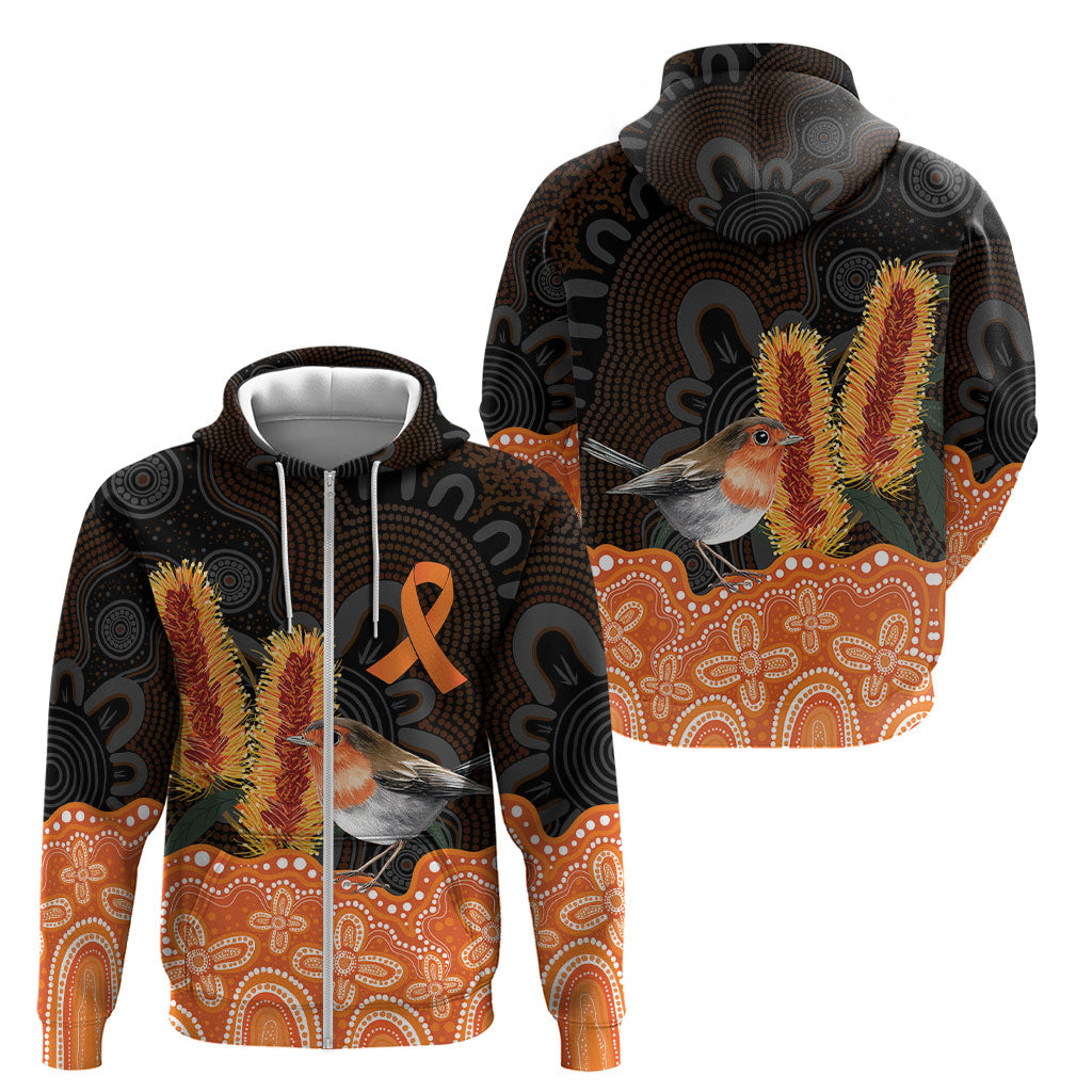 Australia Leukemia Support Zip Hoodie Flame Robin Bottlebrush Aboriginal Art