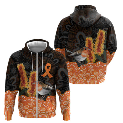 Australia Leukemia Support Zip Hoodie Flame Robin Bottlebrush Aboriginal Art