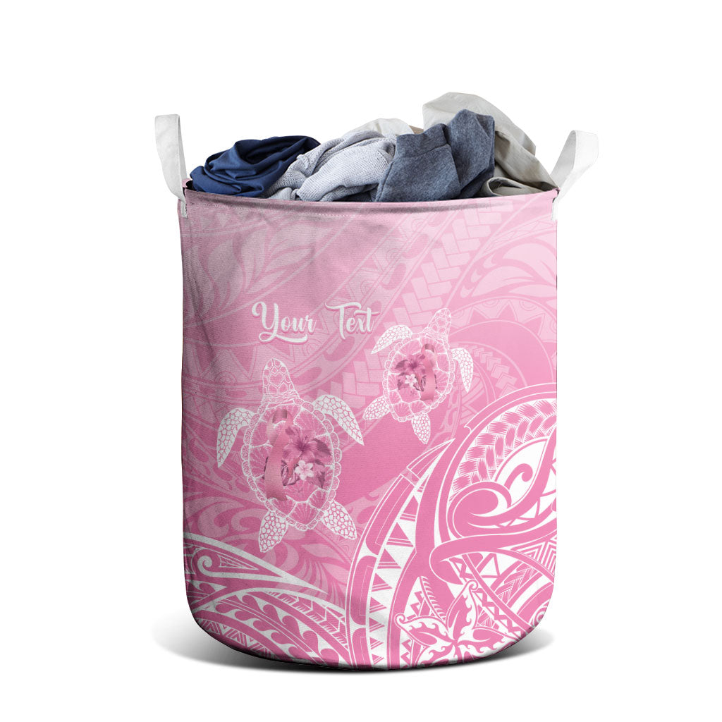 Personalised Polynesia Breast Cancer Support Laundry Basket No One Fights Alone Turtle Ribbon Pink