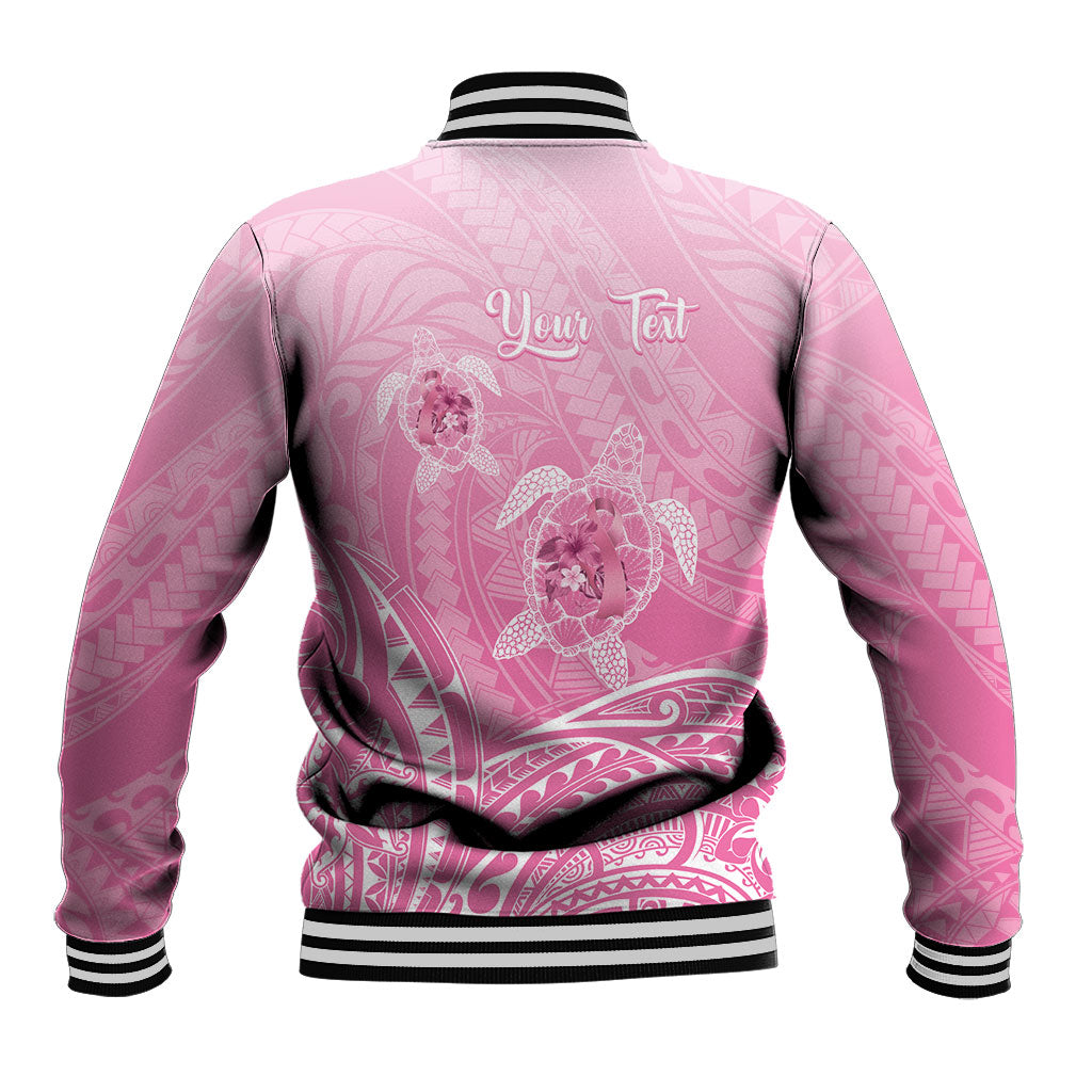 Personalised Polynesia Breast Cancer Support Baseball Jacket No One Fights Alone Turtle Ribbon Pink