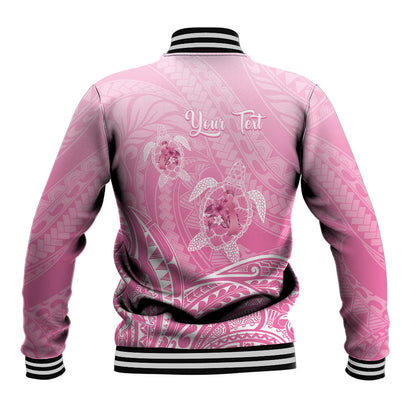 Personalised Polynesia Breast Cancer Support Baseball Jacket No One Fights Alone Turtle Ribbon Pink