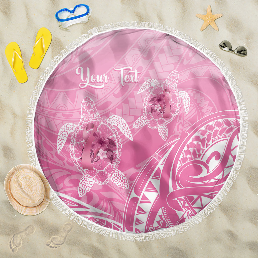 Personalised Polynesia Breast Cancer Support Beach Blanket No One Fights Alone Turtle Ribbon Pink
