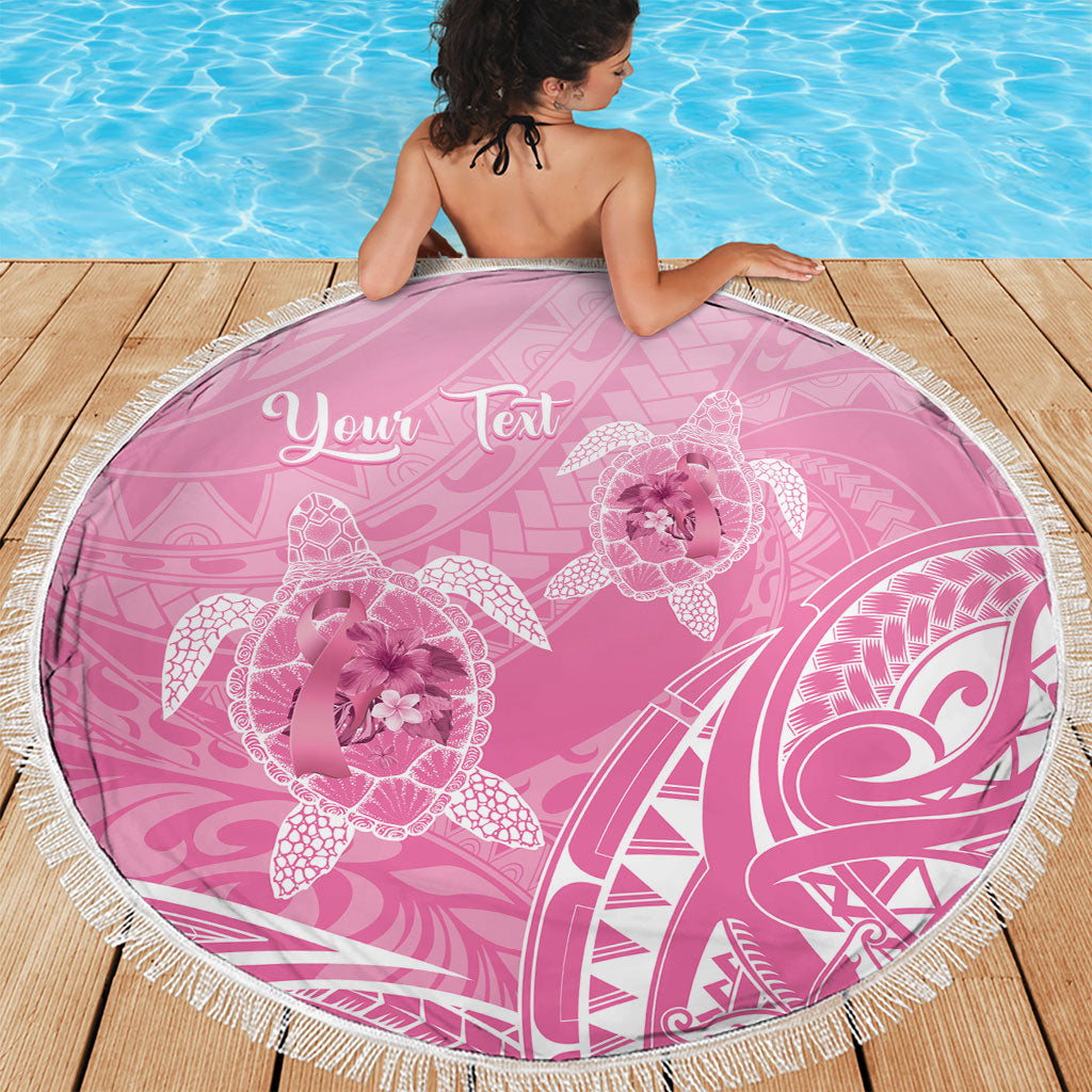 Personalised Polynesia Breast Cancer Support Beach Blanket No One Fights Alone Turtle Ribbon Pink