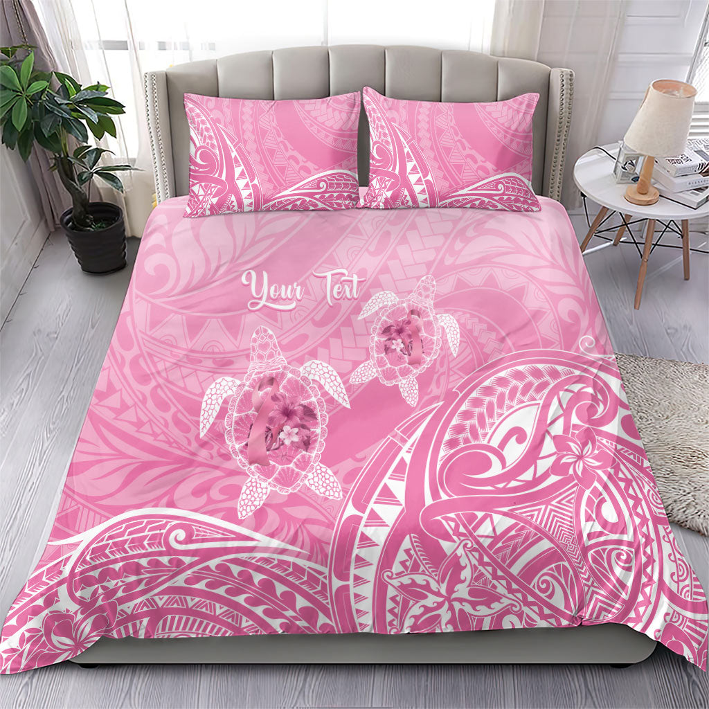 Personalised Polynesia Breast Cancer Support Bedding Set No One Fights Alone Turtle Ribbon Pink
