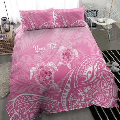 Personalised Polynesia Breast Cancer Support Bedding Set No One Fights Alone Turtle Ribbon Pink