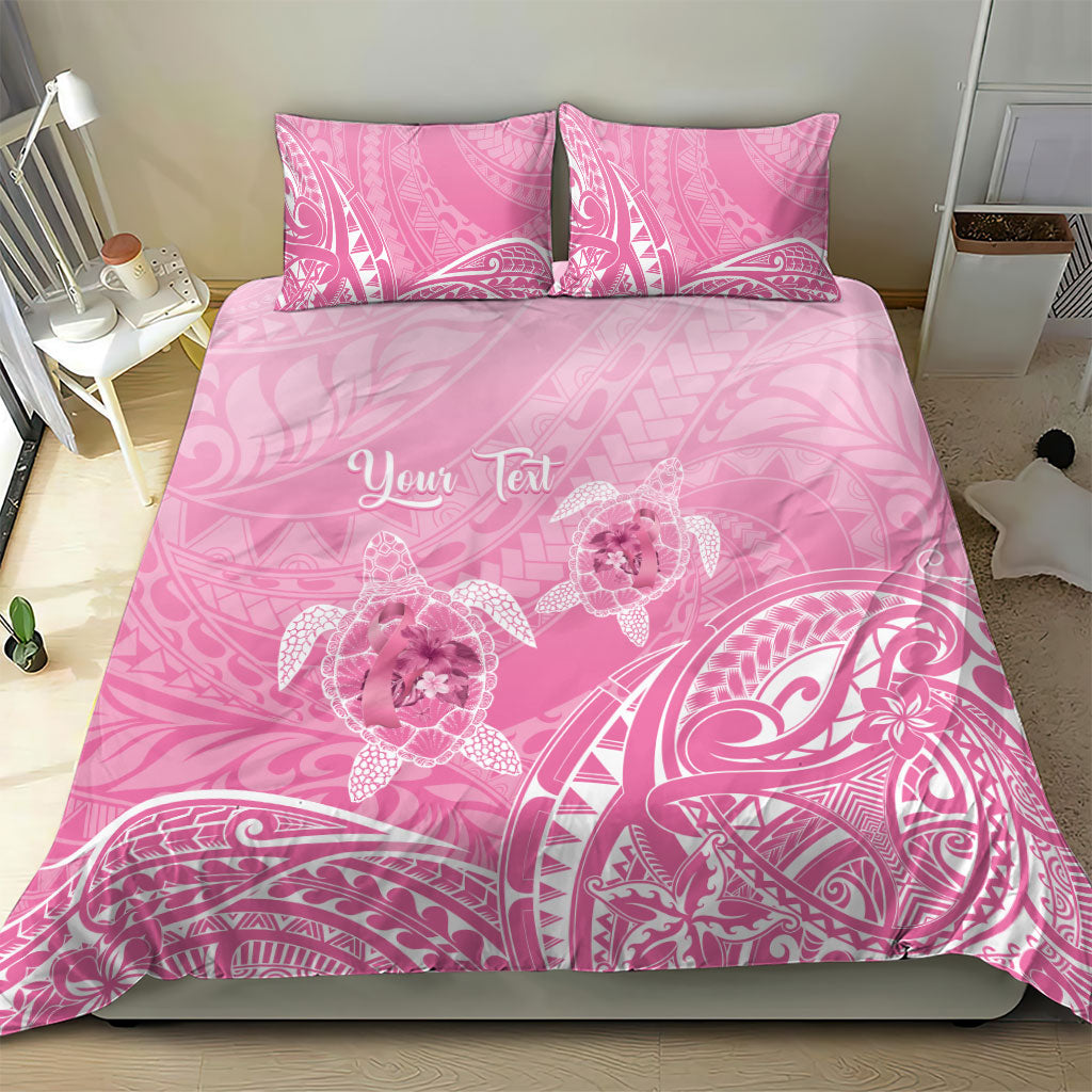 Personalised Polynesia Breast Cancer Support Bedding Set No One Fights Alone Turtle Ribbon Pink