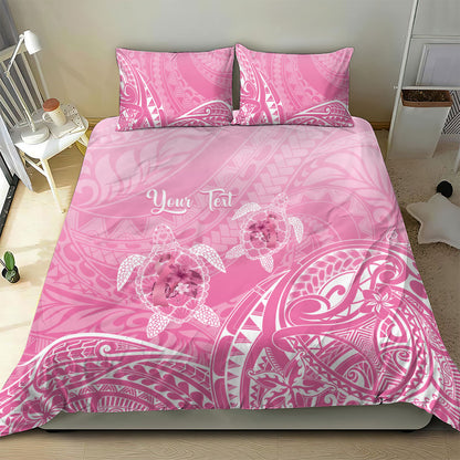 Personalised Polynesia Breast Cancer Support Bedding Set No One Fights Alone Turtle Ribbon Pink