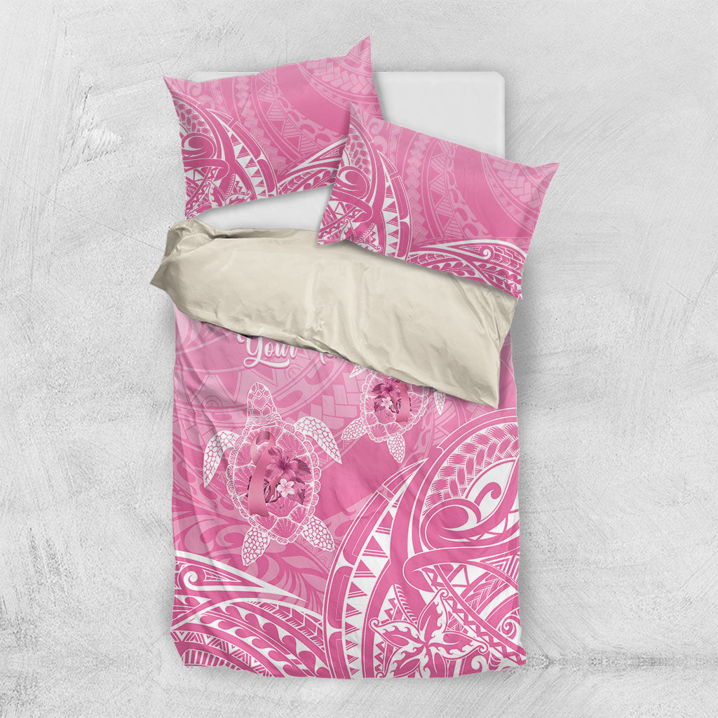 Personalised Polynesia Breast Cancer Support Bedding Set No One Fights Alone Turtle Ribbon Pink