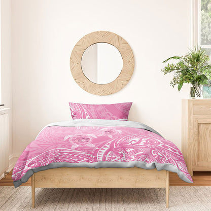 Personalised Polynesia Breast Cancer Support Bedding Set No One Fights Alone Turtle Ribbon Pink