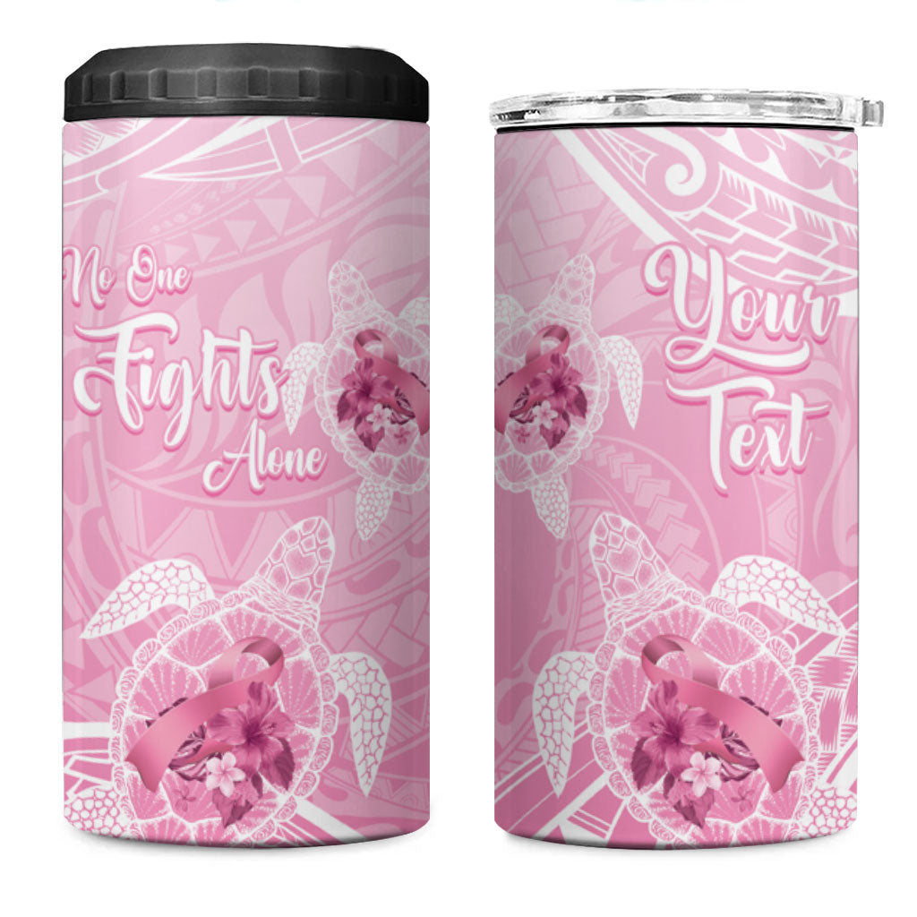 Personalised Polynesia Breast Cancer Support 4 in 1 Can Cooler Tumbler No One Fights Alone Turtle Ribbon Pink