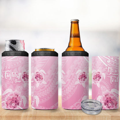 Personalised Polynesia Breast Cancer Support 4 in 1 Can Cooler Tumbler No One Fights Alone Turtle Ribbon Pink