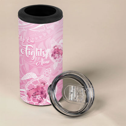 Personalised Polynesia Breast Cancer Support 4 in 1 Can Cooler Tumbler No One Fights Alone Turtle Ribbon Pink