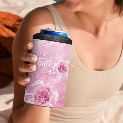 Personalised Polynesia Breast Cancer Support 4 in 1 Can Cooler Tumbler No One Fights Alone Turtle Ribbon Pink
