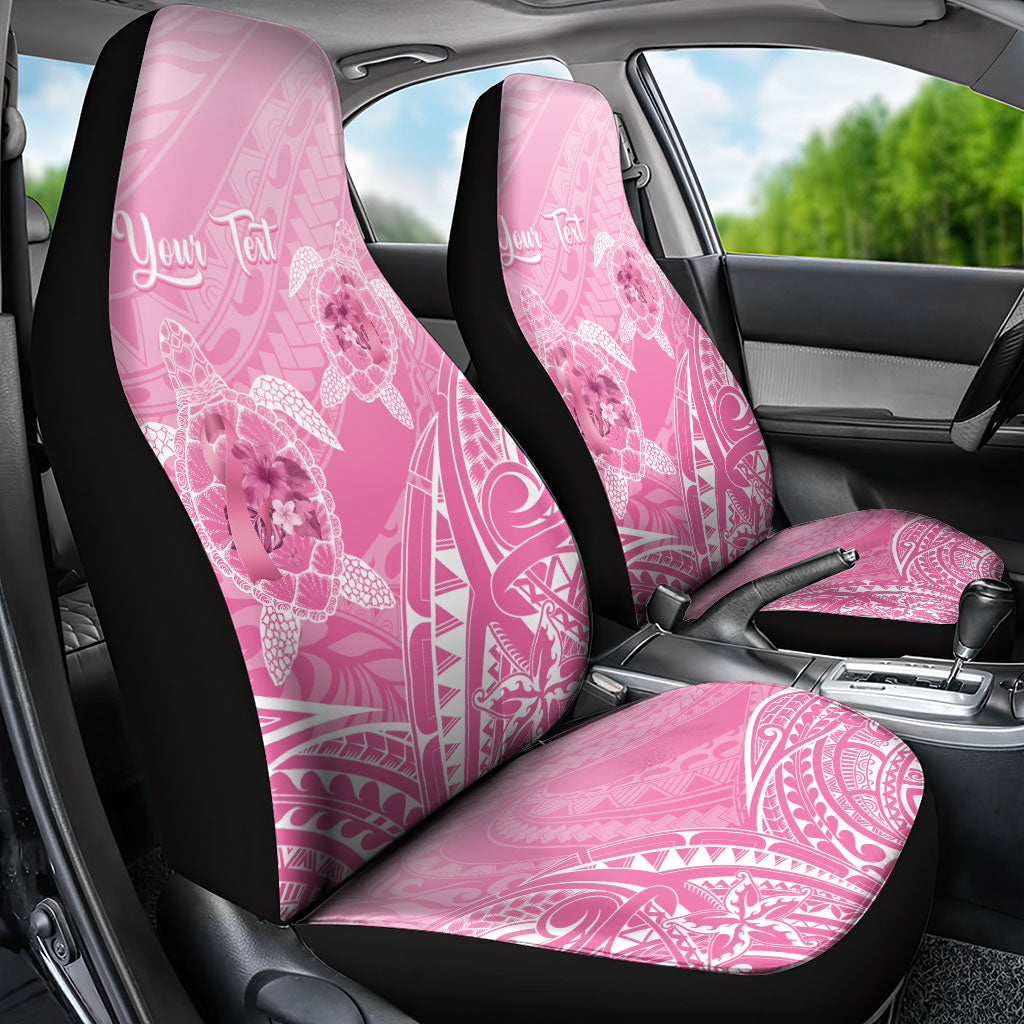 Personalised Polynesia Breast Cancer Support Car Seat Cover No One Fights Alone Turtle Ribbon Pink