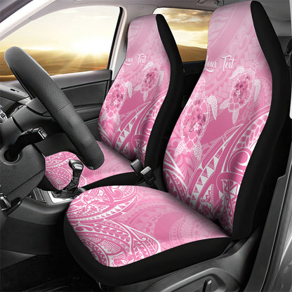 Personalised Polynesia Breast Cancer Support Car Seat Cover No One Fights Alone Turtle Ribbon Pink