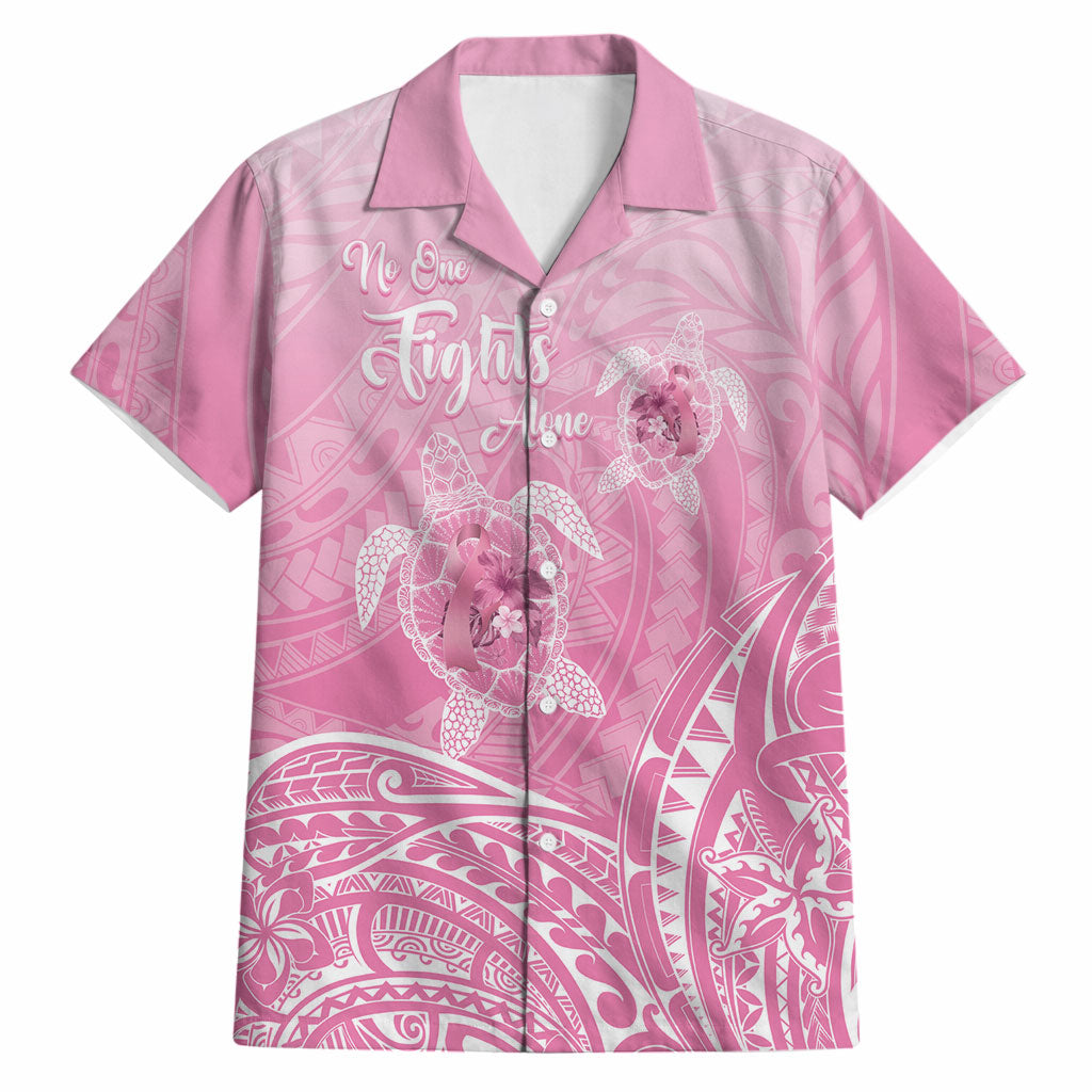 Personalised Polynesia Breast Cancer Support Hawaiian Shirt No One Fights Alone Turtle Ribbon Pink