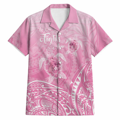 Personalised Polynesia Breast Cancer Support Hawaiian Shirt No One Fights Alone Turtle Ribbon Pink