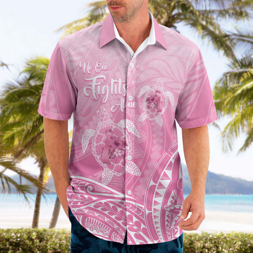 Personalised Polynesia Breast Cancer Support Hawaiian Shirt No One Fights Alone Turtle Ribbon Pink