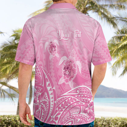 Personalised Polynesia Breast Cancer Support Hawaiian Shirt No One Fights Alone Turtle Ribbon Pink