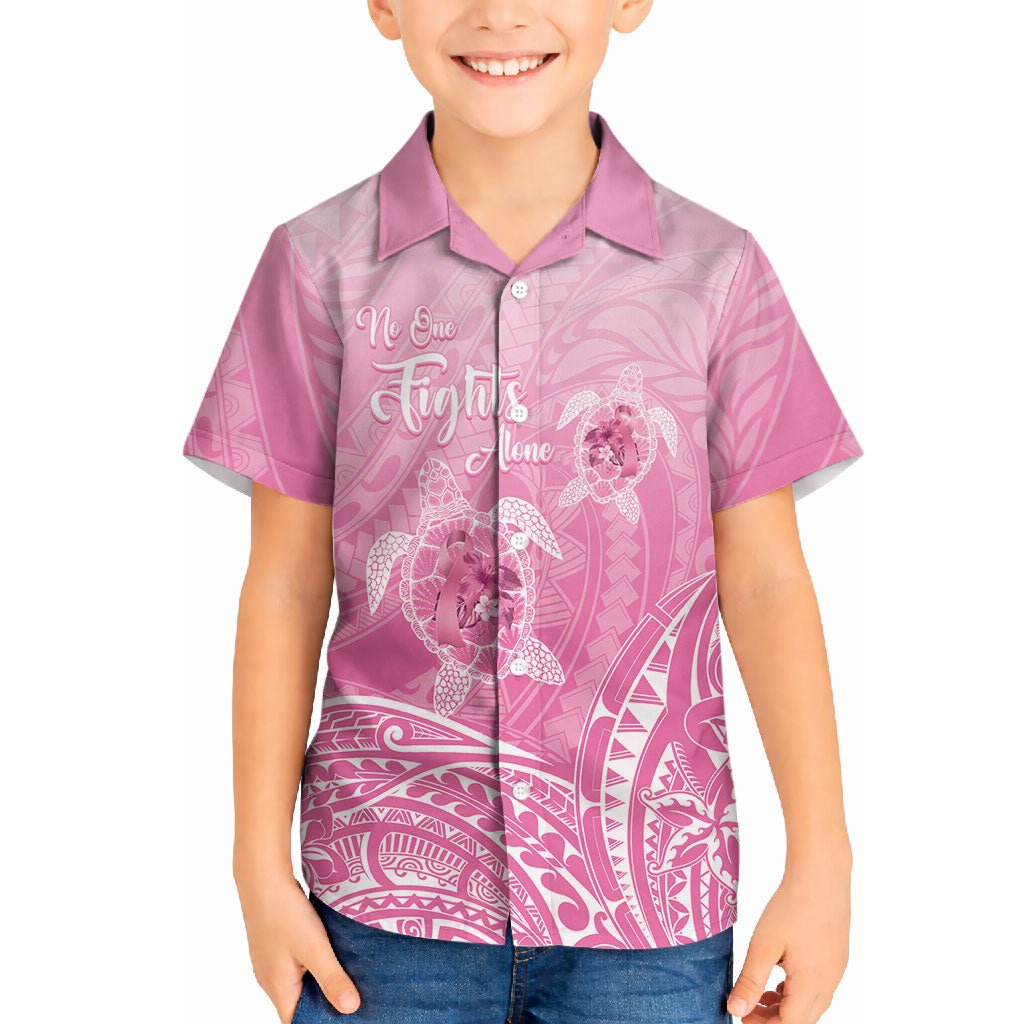 Personalised Polynesia Breast Cancer Support Hawaiian Shirt No One Fights Alone Turtle Ribbon Pink